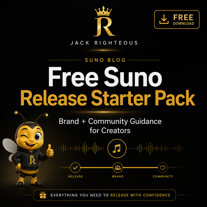 Free Suno Release Starter Pack with brand and community guidance for AI music creators by Jack Righteous.