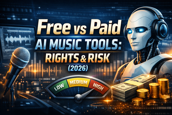 VIP comparison of free and paid AI music tools covering rights, commercial-use risk and creator workflow decisions