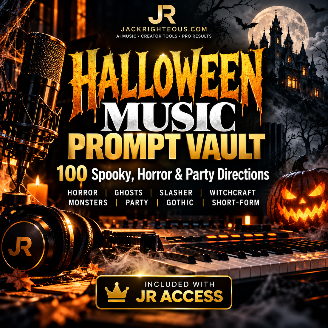 Halloween Music Prompt Vault with 100 spooky, horror and party directions included with JR Access