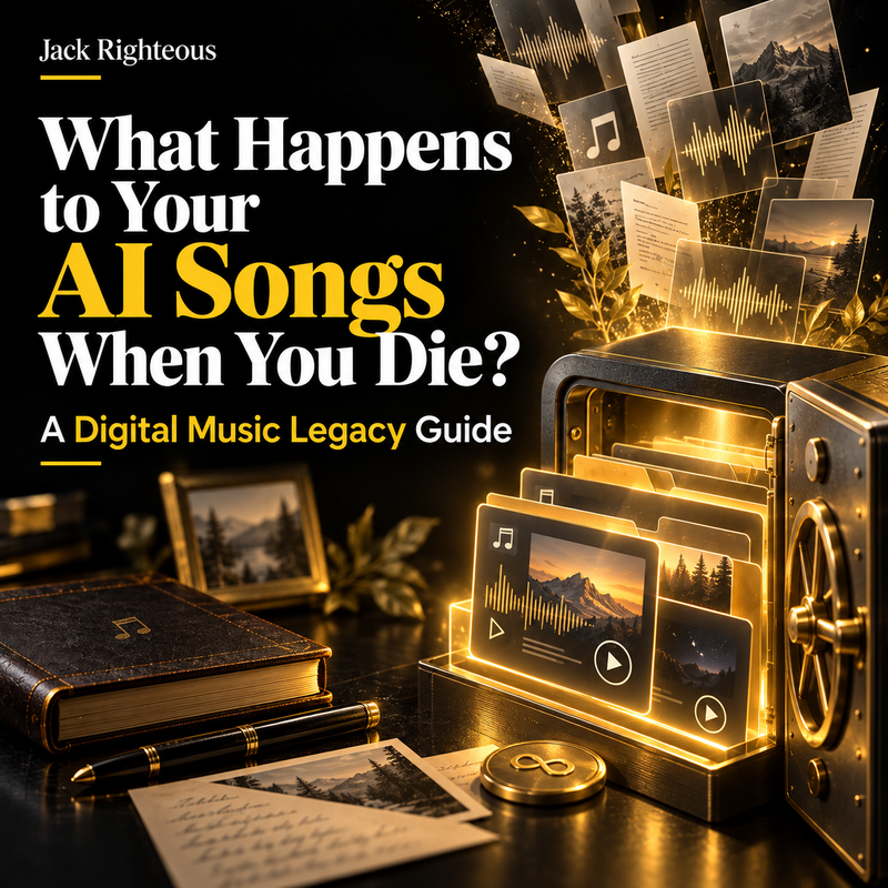Digital music legacy cover showing a safe containing audio files, lyrics and memories