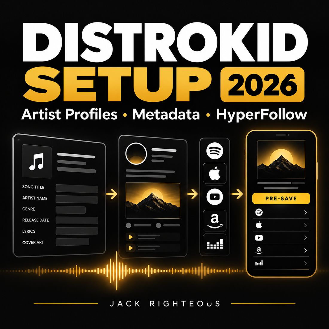 DistroKid setup 2026 cover showing artist profile, release metadata, HyperFollow and music distribution — Jack Righteous