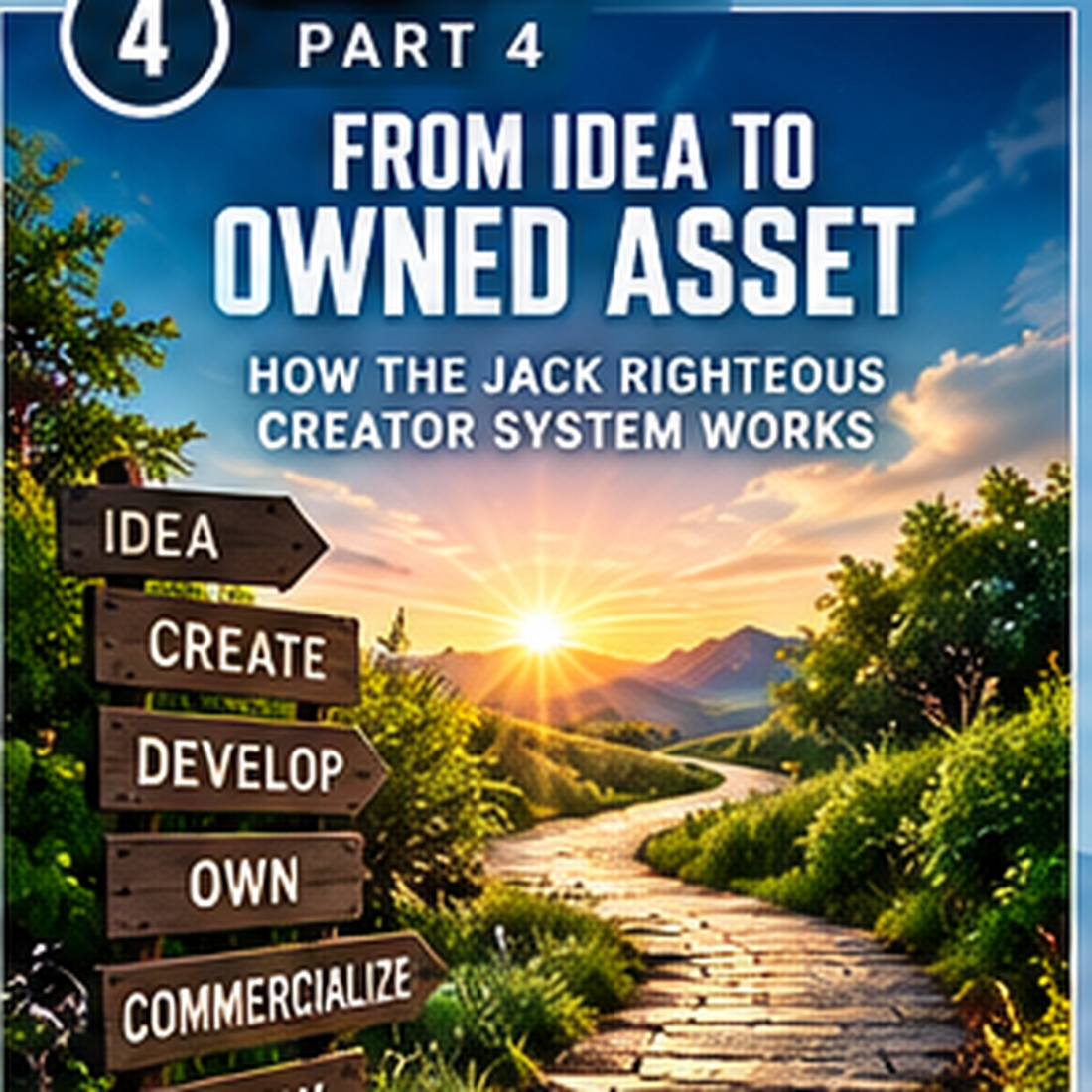 The Jack Righteous Experience Part 4 cover showing a creator road from idea through creation, development, ownership and commercialization.