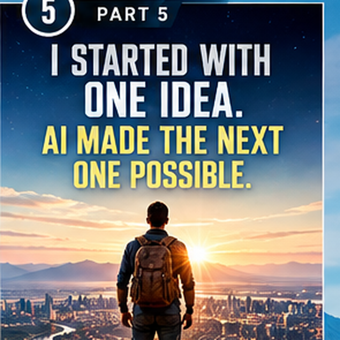 The Jack Righteous Experience Part 5 cover showing a creator facing a sunrise beneath the words I Started With One Idea. AI Made the Next One Possible.