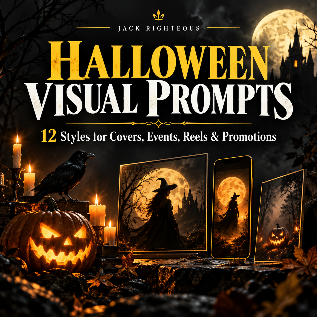Halloween Visual Prompts for Creators — 12 styles for covers, events, reels and promotions by Jack Righteous