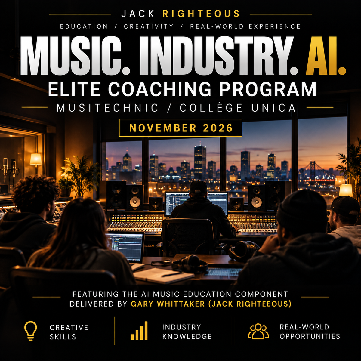 Jack Righteous AI music education, Musitechnic Elite Coaching Program, November 2026