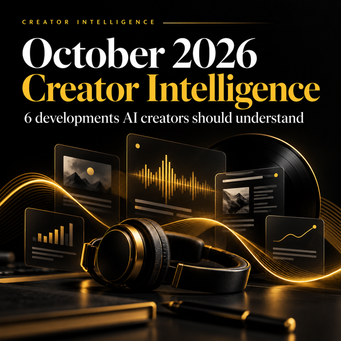 October 2026 Creator Intelligence cover featuring headphones, waveform graphics and gold editorial typography on black