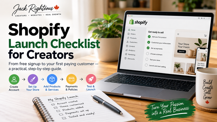 Shopify Launch Checklist for Creators — step-by-step guide from store signup through testing and launch, by Jack Righteous