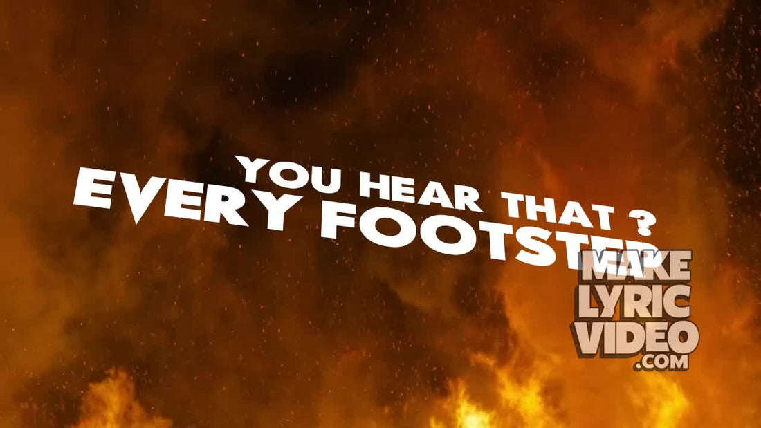 War Come free lyric video featuring bold lyrics over an orange flame background and MakeLyricVideo watermark