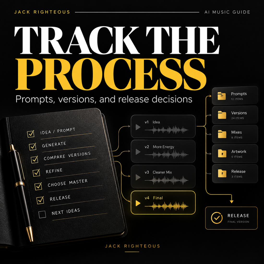 Track the Process — prompts, versions and release decisions, Jack Righteous AI music tracking guide
