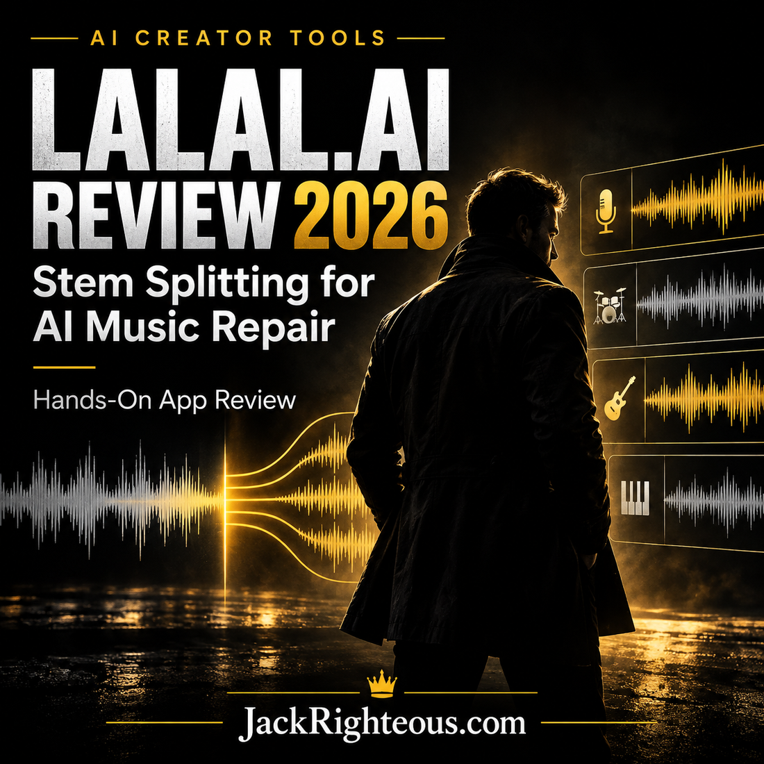 LALAL.AI Review 2026: stem splitting for AI music repair, Jack Righteous app review cover