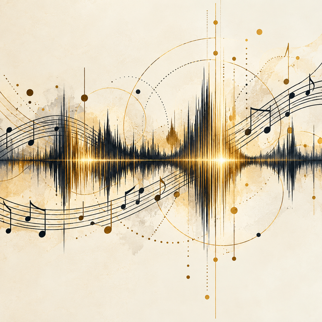Original Jack Righteous editorial illustration showing musical notes and an abstract audio waveform for MAHONİ First Look