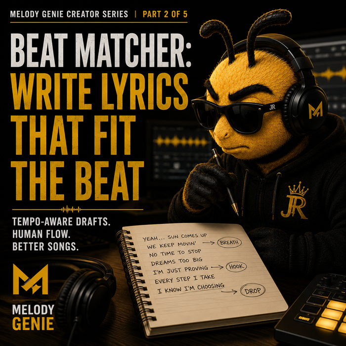Melody Genie Beat Matcher guide for fitting AI-generated lyrics to a beat and BPM