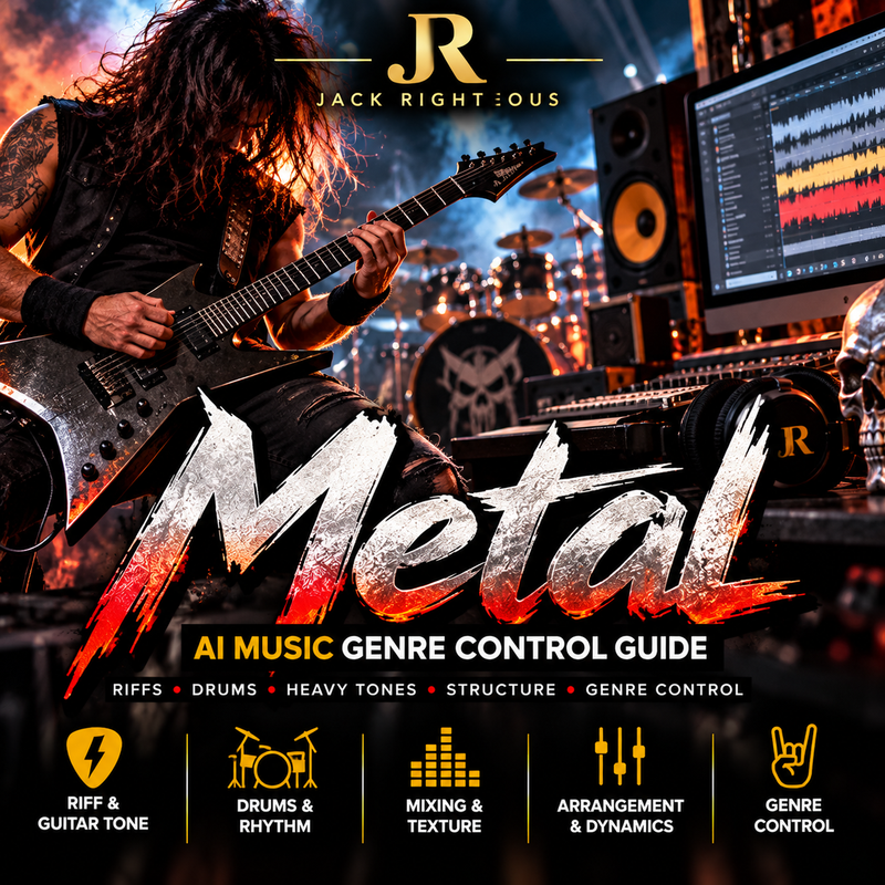 Metal Genre Intelligence for AI music creators — riff and guitar tone, drums and rhythm, mixing and texture, arrangement dynamics and genre control