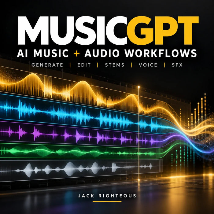 MusicGPT AI music and audio workflow guide cover — generation, editing, stems, voice and sound effects