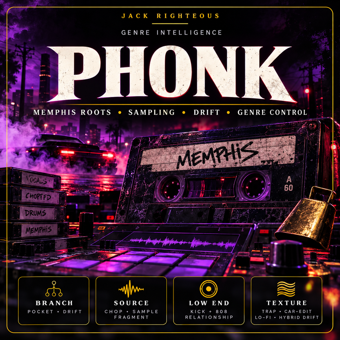 Phonk Genre Intelligence for AI music creators — Memphis roots, sampling and chopped source, low-end control, drift, texture and genre boundaries
