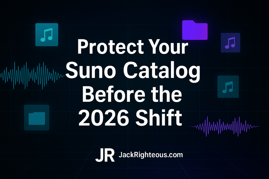 Protect your Suno music catalog before September 3, 2026 — download, backup and rights-record guide for AI music creators.