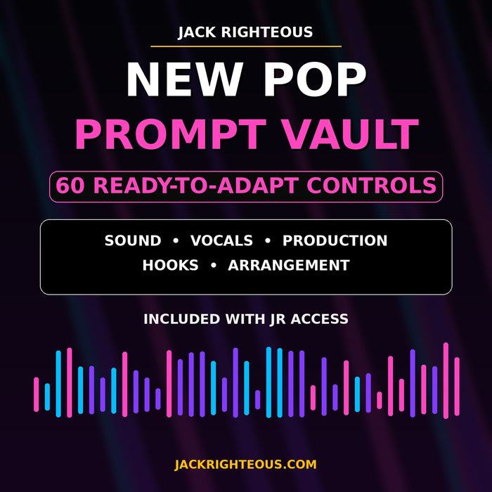 New Pop Prompt Vault with 60 ready-to-adapt AI music controls for sound, vocals, production, hooks and arrangement
