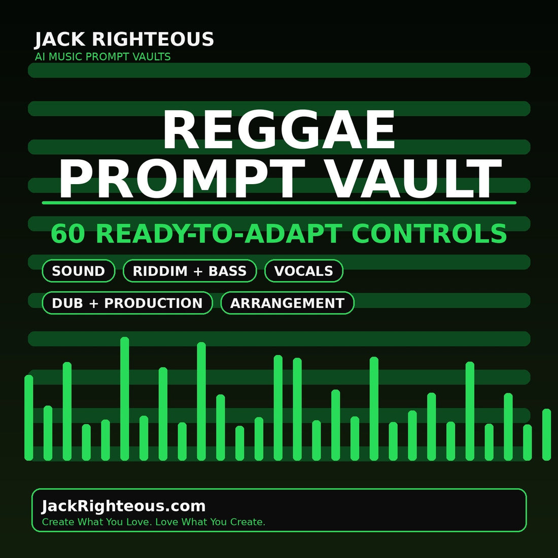 Reggae Prompt Vault with 60 ready-to-adapt controls for sound, riddim, bass, vocals, dub production and arrangement