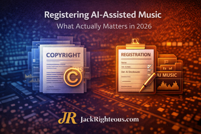 AI-assisted music registration guide covering human authorship, documentation and what creators can actually register