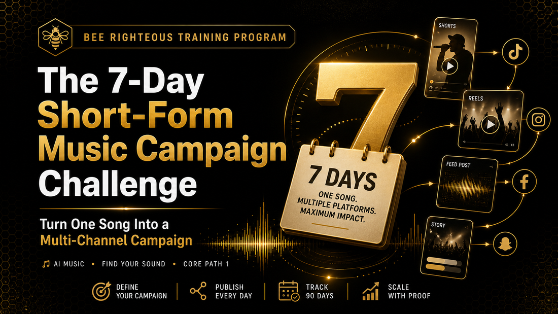 Seven-day short-form music campaign challenge for AI music creators building a repeatable multi-platform content system