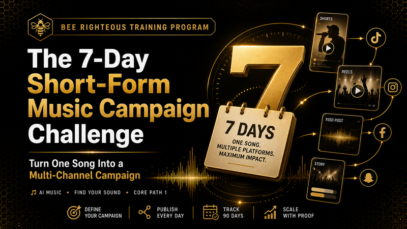 Seven-day short-form music campaign challenge for AI music creators building a repeatable multi-platform content system