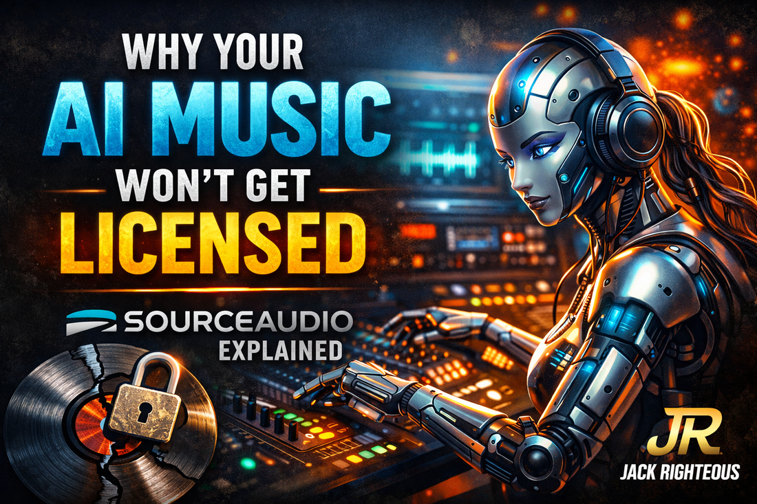 SourceAudio licensing guide explaining what AI-assisted music needs to qualify for professional licensing opportunities