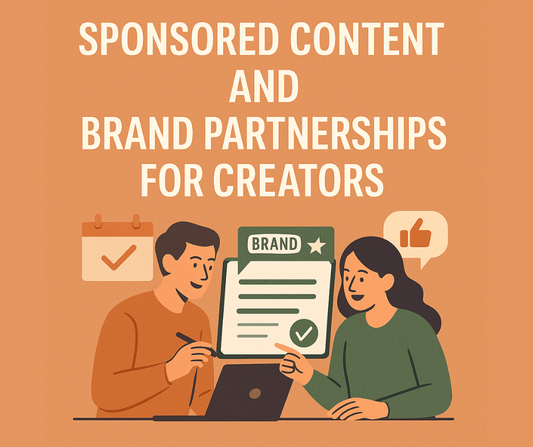 Cover showing two creators planning sponsored content with brand icons, calendar, and JR branding for a Shopify creator guide.