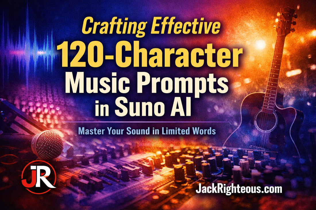 Suno AI guide for writing effective 120-character music prompts with clear style, mood and production direction