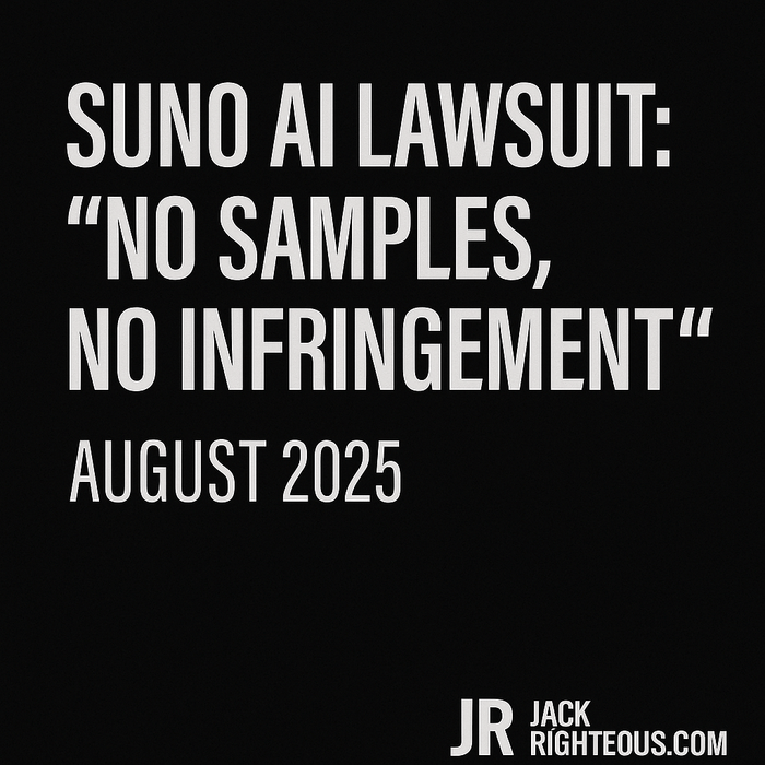 Suno AI Lawsuit Update | “No Samples, No Infringement” (Aug 2025) - Jack Righteous
