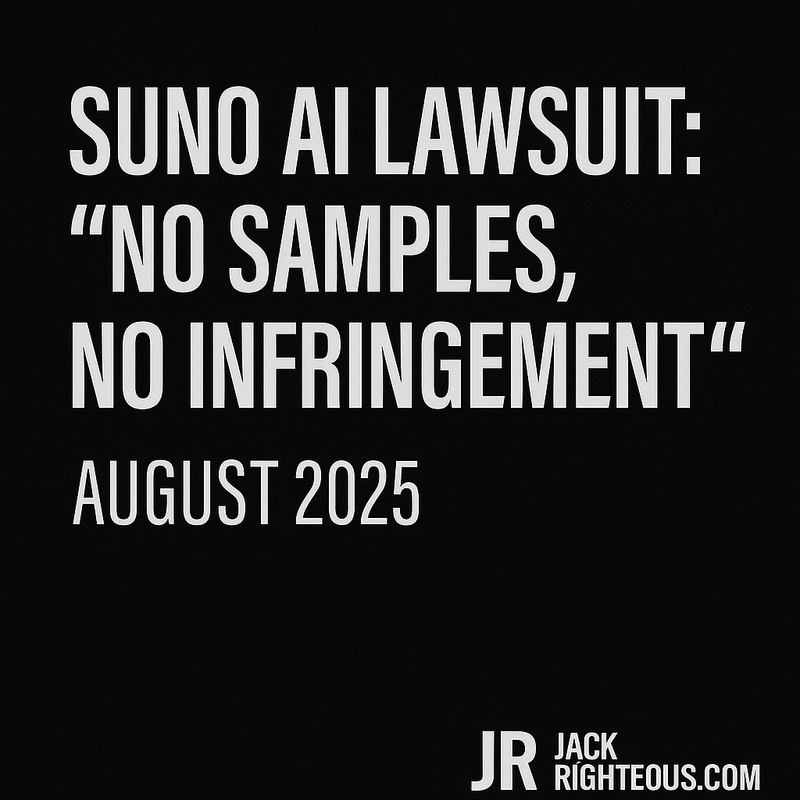 Suno AI Lawsuit Update | “No Samples, No Infringement” (Aug 2025) - Jack Righteous