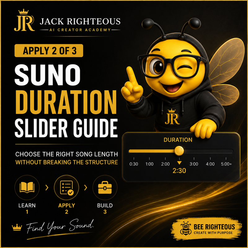 Bee Righteous explains the Suno Duration Slider workflow for planning song length and structure.