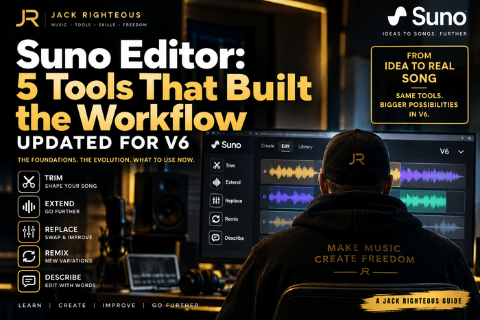 Suno Editor 5 Tools That Built the Workflow updated for V6 — Jack Righteous guide