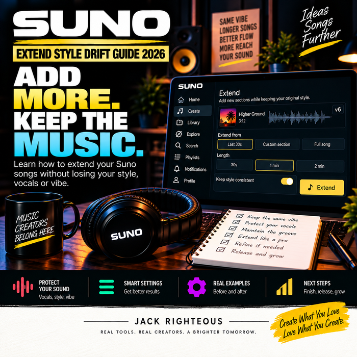Suno Extend Style Drift Guide 2026 — add more while keeping the music and protecting song identity | Jack Righteous