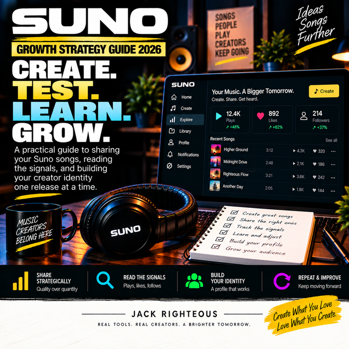 Suno Growth Strategy Guide 2026 — create, test, learn and grow | Jack Righteous