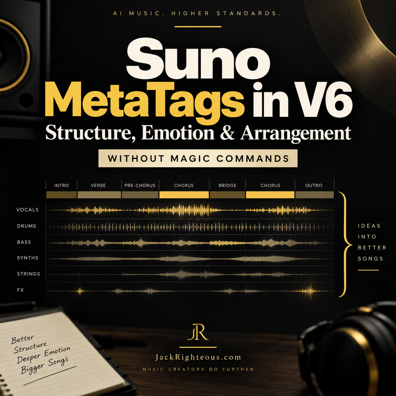 Suno MetaTags in V6 — structure, emotion and arrangement without magic commands — Jack Righteous