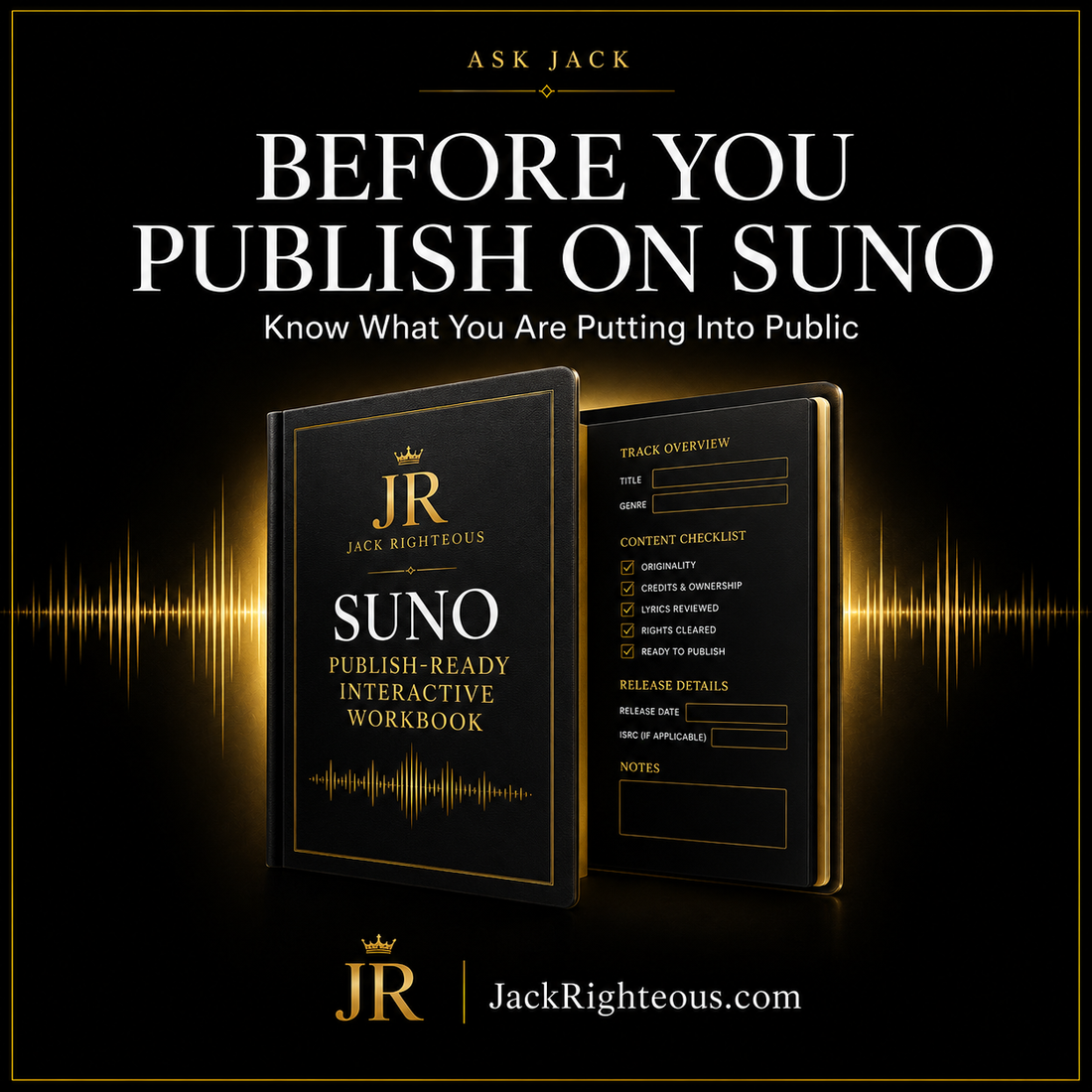 Interactive Suno pre-publish workbook for reviewing song quality, rights, metadata and launch readiness