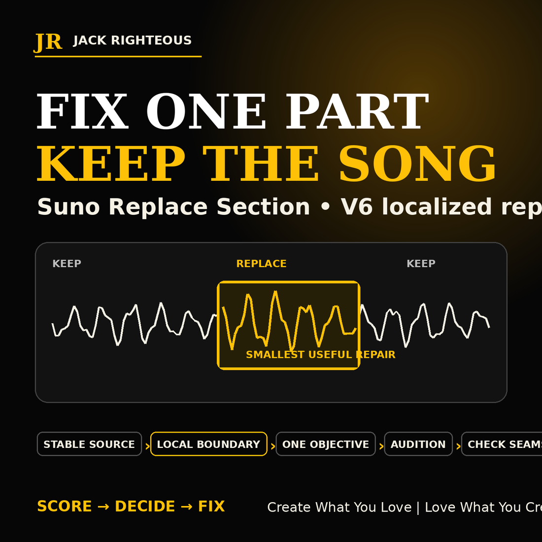 Fix one part, keep the song — Suno Replace Section V6 localized repair guide from JackRighteous.com.