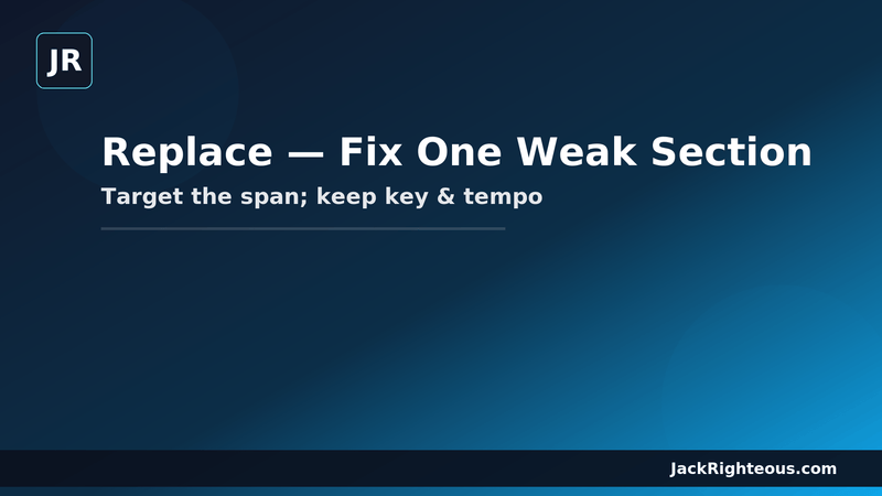 Suno Replace guide for fixing one weak song section while preserving the rest of the track