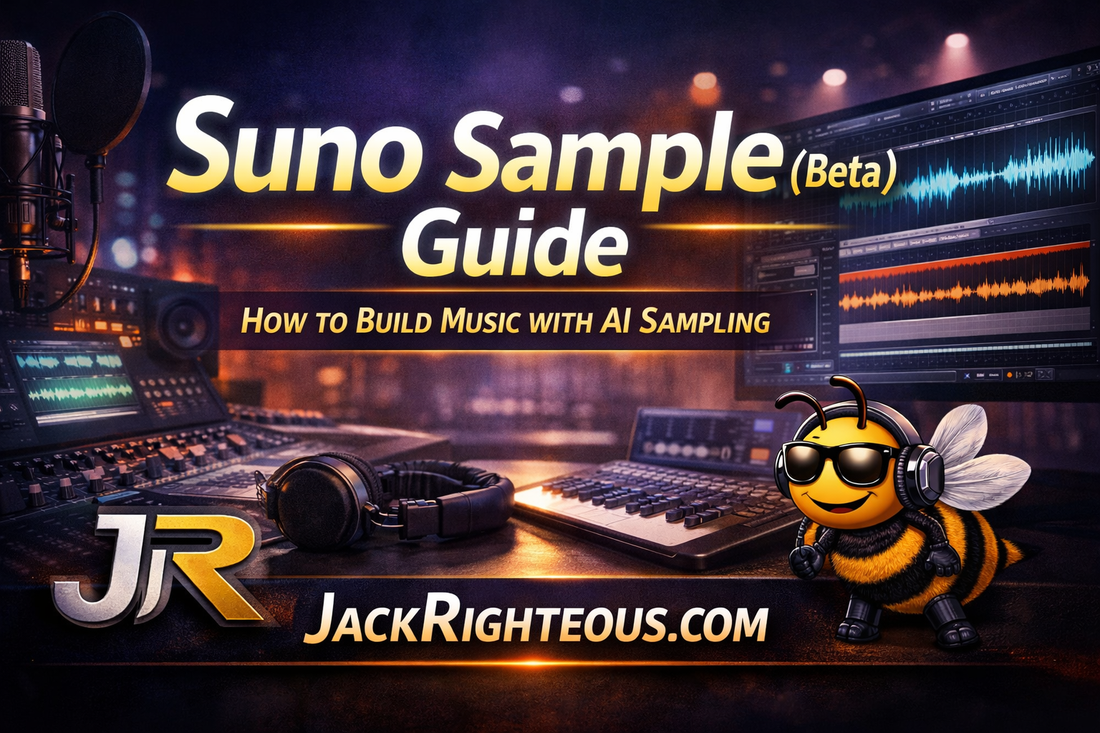 Suno Sample Beta guide explaining AI sampling workflows and how creators can build music from source material