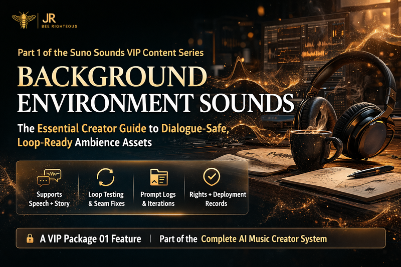 Suno Sounds guide for building background ambience and dialogue-safe environmental audio for creator scenes