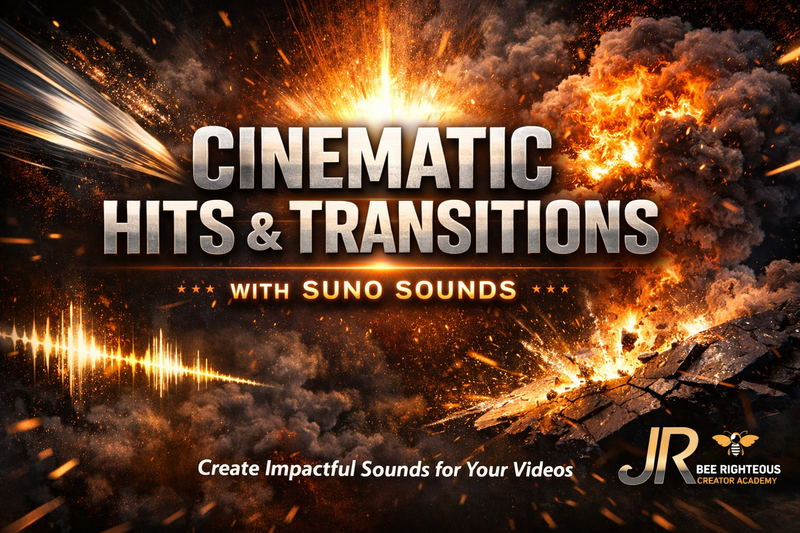 Suno Sounds guide for creating cinematic hits, impacts, risers and transitions for creator video and storytelling