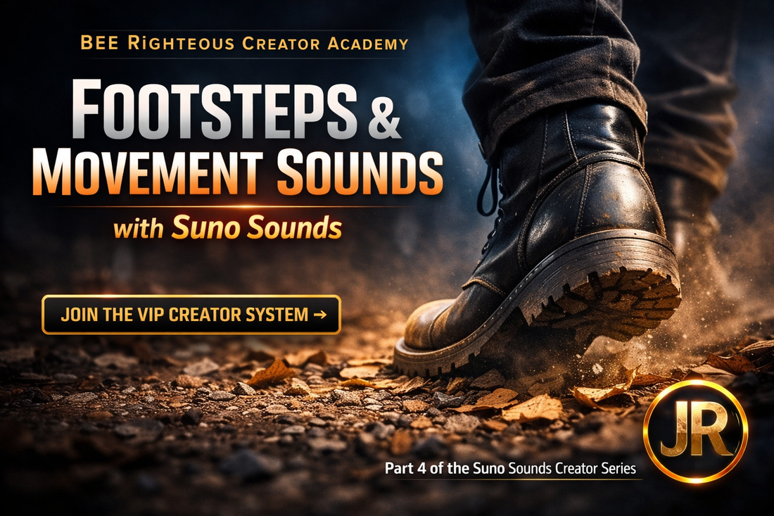 Suno Sounds guide for generating footsteps and movement audio matched to surface, pace, weight and scene