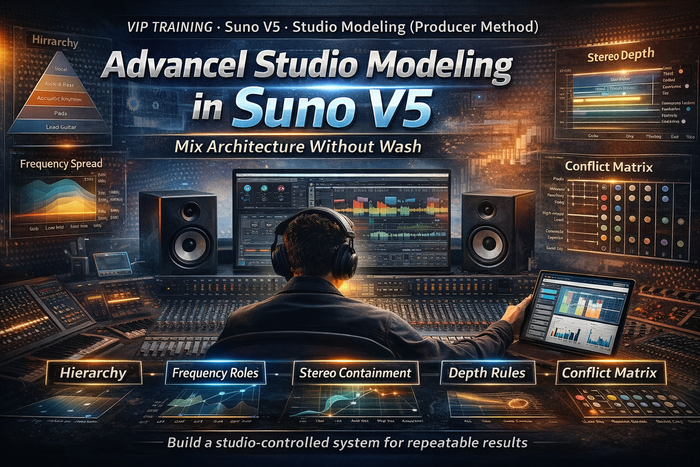 Advanced Suno Studio VIP mixing lab for balance, stereo image, depth and translation across playback systems