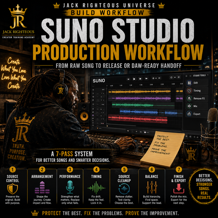 Jack Righteous uses Suno Studio’s seven-pass production workflow to turn a raw AI song into a release-ready mix