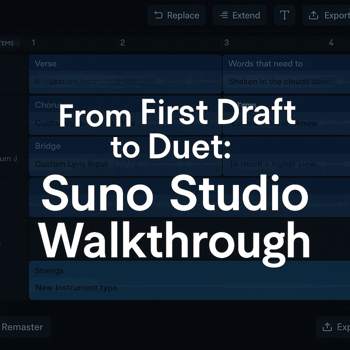 Suno Studio walkthrough covering stems, duet ideas, section edits, added instruments and export