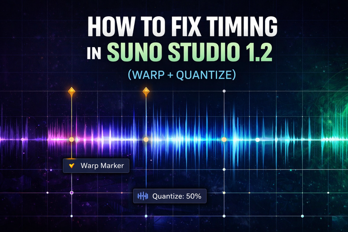 Suno Studio 1.2 guide for fixing timing with Warp and Quantize tools