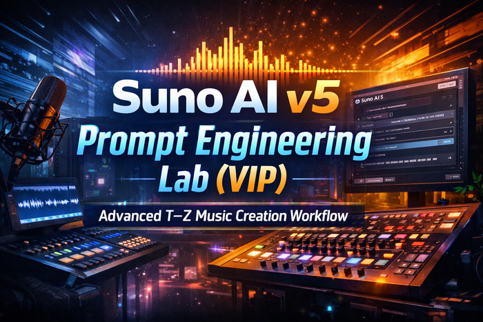 Suno AI v5 prompt engineering lab for advanced T-to-Z music creation, testing and controlled prompt development