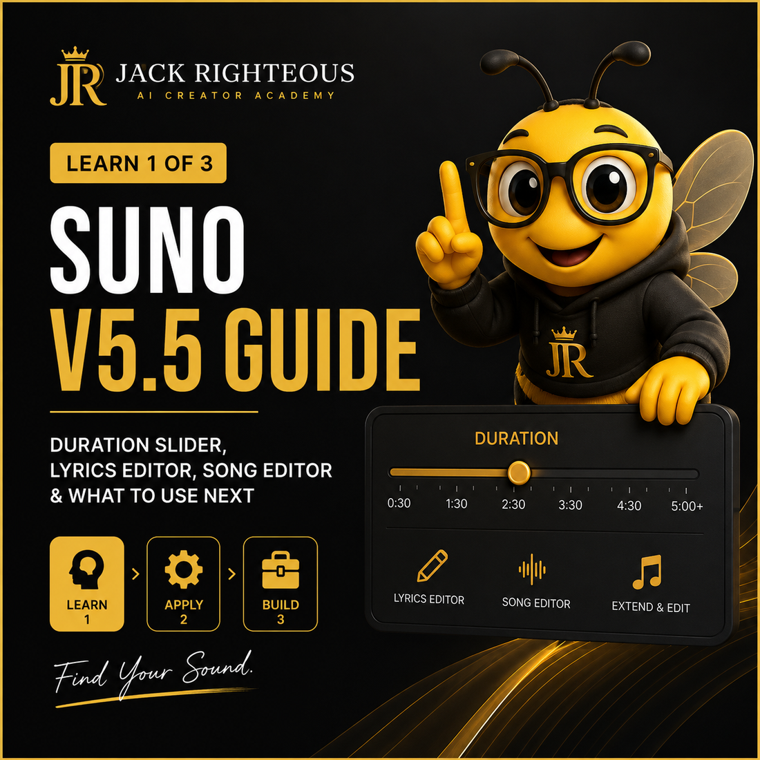 Bee Righteous presents the Suno V5.5 guide covering Duration Slider, Lyrics Editor and Song Editor workflow.