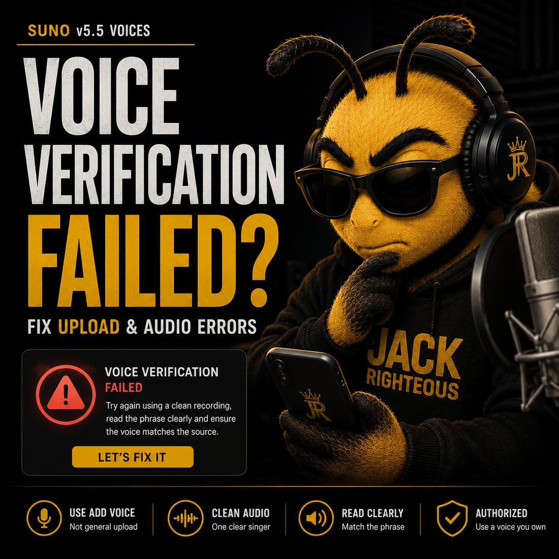 Suno voice verification troubleshooting guide for failed uploads, timeouts and Create Voice errors