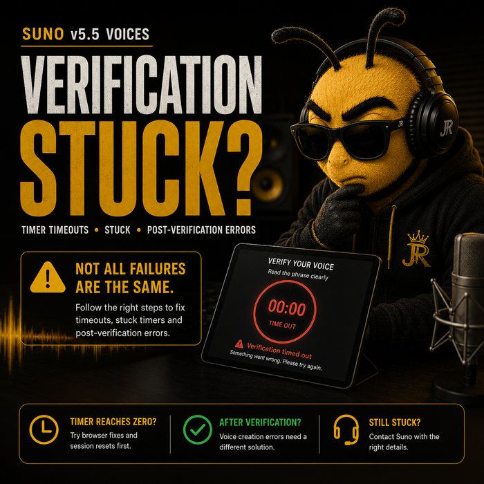 Suno voice verification troubleshooting guide for timeout and Create Voice errors